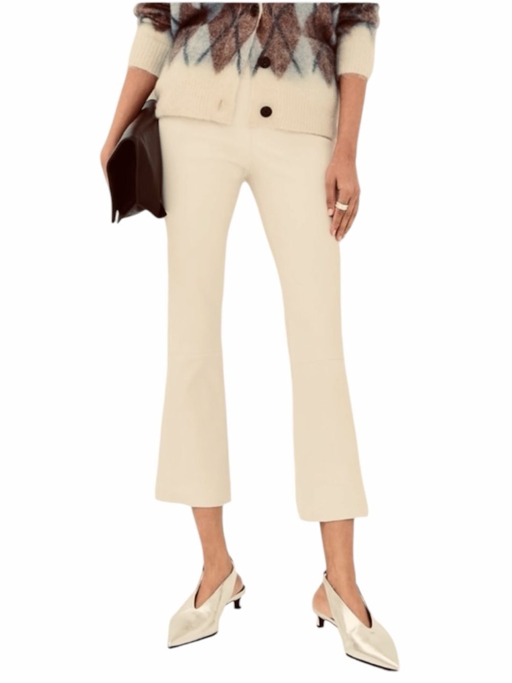 NWT SPRWMN Leather Ankle Flare Pants Tan XL